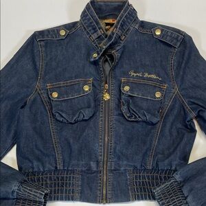 Apple Bottom Cropped Jacket Y2K Denim Jacket Gold Hardware Womens Size M